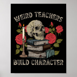 Poster Livro de Esqueleto Floral Caveira Halloween Profes