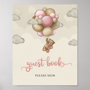 Poster Livro de hóspedes do urso rosa-marrom