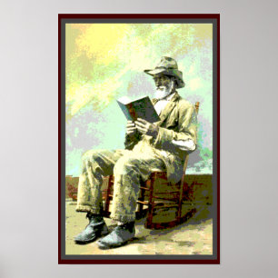 Poster Livro de leitura preto do homem do vintage de