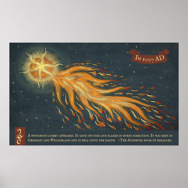 Poster Livro de milagres do cometa de Augsburgo 1552 Astr (Frente)