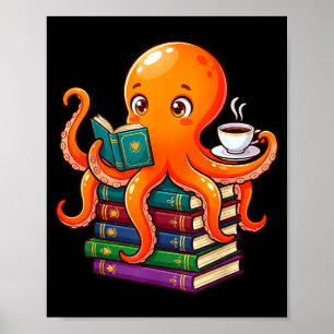 Poster Livro de polvo leitura amante de café oceano engra