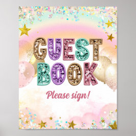 Poster Livro de Presenças de Aniversário Duplo com Glitte