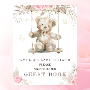 Poster Livro de Presenças para Chá de Bebê Urso Teddy Flo