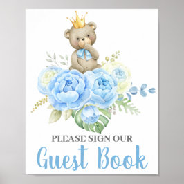 Poster Livro de Presenças Urso Bebê Menino Chá de Bebê