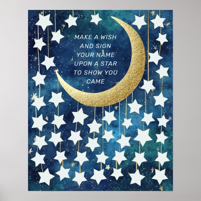 Poster Livro de Presentes do Chá de Bebê Lua e Estrelas A (Frente)