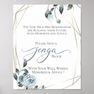 Poster Livro de Registro de Casamento Jenga Azul Poeira F