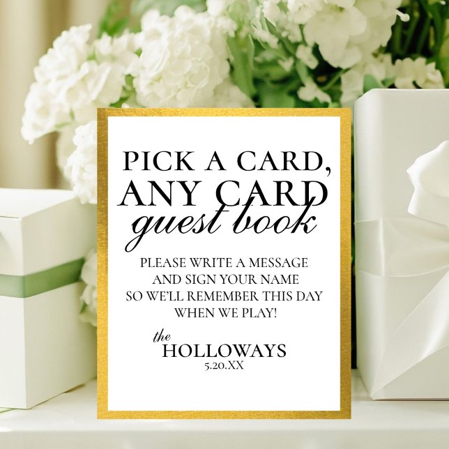 Poster Livro de Registro de Convidados com Cartas de Bara (Modern Elegant B&W Playing Card Guest Book Sign)
