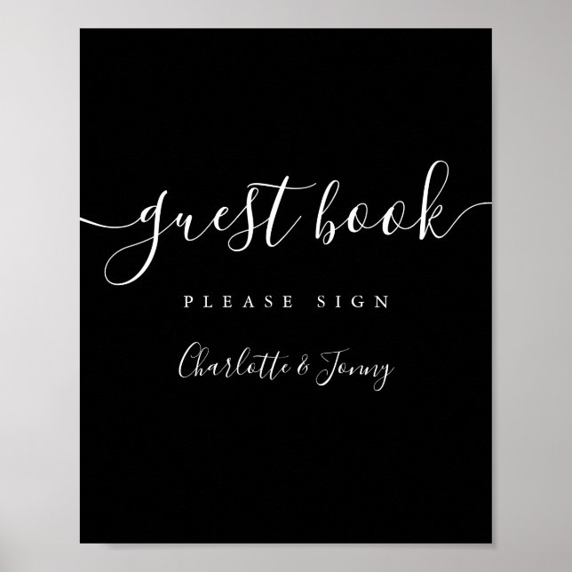 Poster Livro de Registro de Convidados em Script Preto e  (Frente)