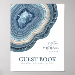 Poster Livro de Visitas Brilhante com Geodo de Ágata Azul