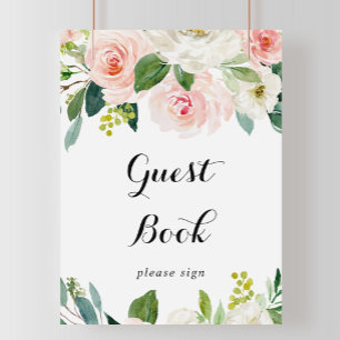 Poster Livro de Visitas de Caligrafia Floral Verde Simple