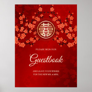 Poster Livro de Visitas de Casamento Chinês Oriental Blos
