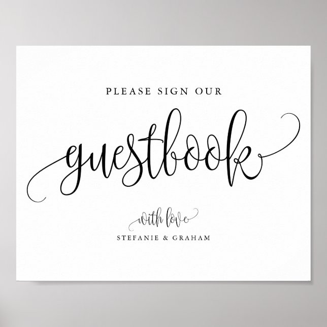 Poster Livro de Visitas de Casamento com Caligrafia Preta (Frente)
