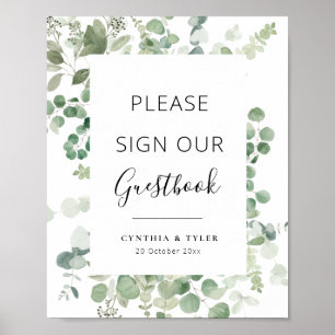 Poster livro de visitas de casamento com eucalipto em ver