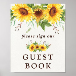 Poster Livro de Visitas de Casamento com Girassóis em Aqu
