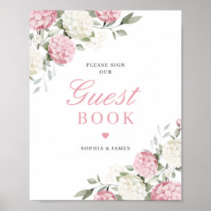 Poster Livro de Visitas de Casamento com Hortênsia Rosa e