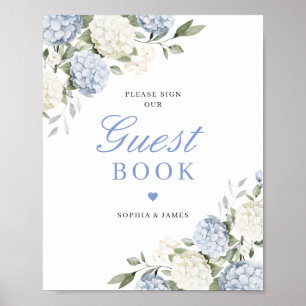 Poster Livro de Visitas de Casamento com Hortênsias Azuis