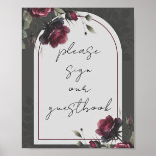 Poster Livro de visitas de casamento com rosas vermelhas