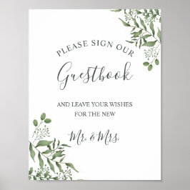 Poster Livro de Visitas de Casamento com Suculentas e Ver