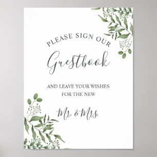 Poster Livro de Visitas de Casamento com Suculentas e Ver