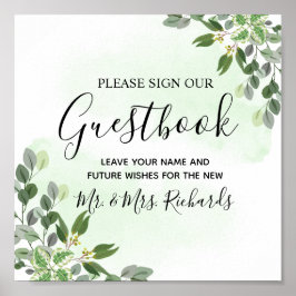 Poster Livro de Visitas de Casamento com Verde Eucalipto 