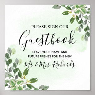 Poster Livro de Visitas de Casamento com Verde Eucalipto