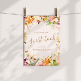 Poster livro de visitas de casamento de jardim floral de 