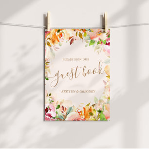 Poster livro de visitas de casamento de jardim floral em 