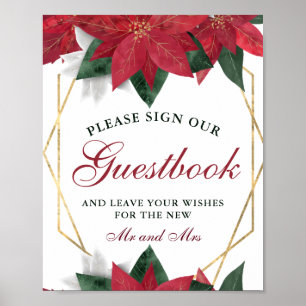 Poster Livro de Visitas de Casamento Floral de Poinsettia