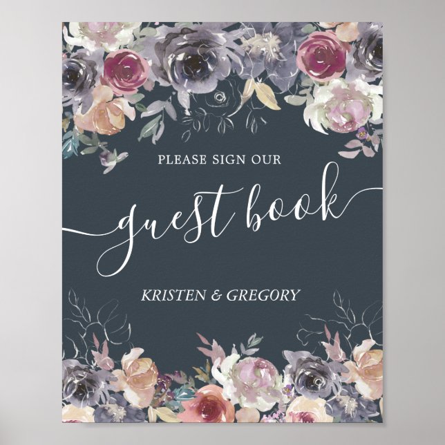 Poster livro de visitas de casamento floral nostálgico ín (Frente)