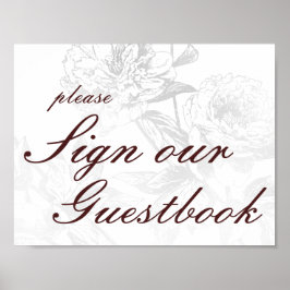 Poster Livro de Visitas de Casamento Floral Simples Prata
