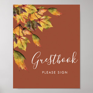 Poster Livro de Visitas de Casamento Folhagem Outonal Mar