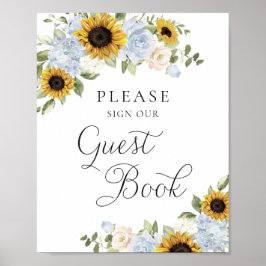 Poster Livro de Visitas de Casamento Girassóis Poeira Azu