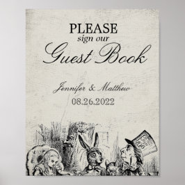 Poster Livro de visitas de casamento Vintage Alice no Paí