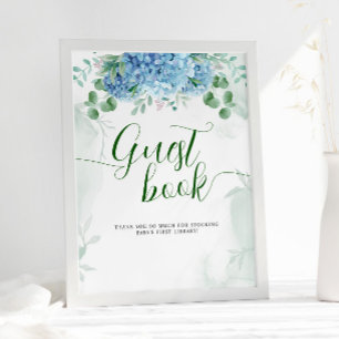 Poster Livro de visitas de chá de bebê com hortênsias azu