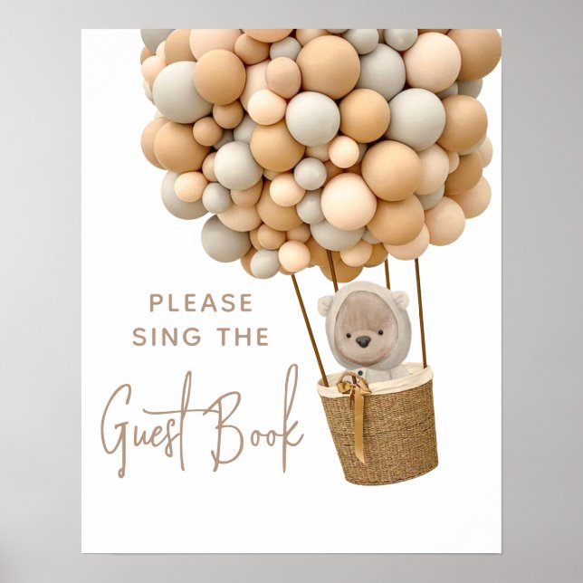 Poster Livro de visitas de Chá de Bebê moderno com balões (Frente)