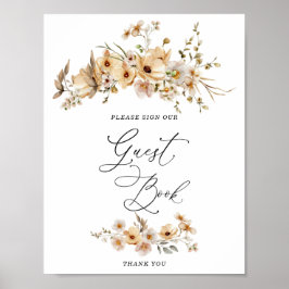 Poster Livro de Visitas de Chá de Noiva com Flores Silves