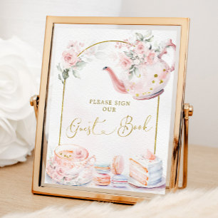 Poster Livro de Visitas de Chá de Noiva Floral Rosa