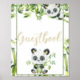 Poster Livro de Visitas de Chás de Bebê Neutro com Panda