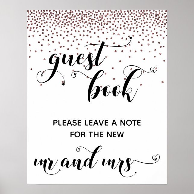Poster Livro de Visitas de Corações de Confetes Dourado R (Frente)