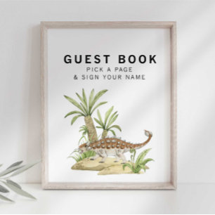 Poster Livro de visitas de dinossauro jurássico em aquare