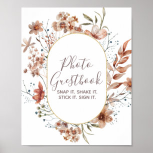 Poster Livro de Visitas de Fotos Aquarela de Flores Silve