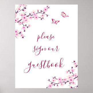 Poster Livro de Visitas de Noiva com Flores de Cerejeira 