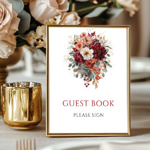 Poster Livro de Visitas de Noiva Floral de Outono Sinal d