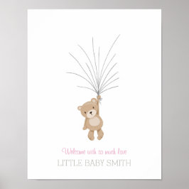 Poster Livro de visitas de ursinho de pelúcia rosa para c