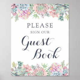 Poster Livro de Visitas Elegante com Suculentas em Aquare