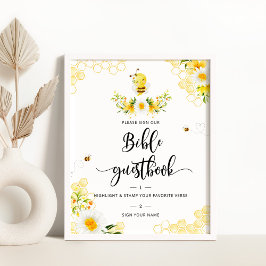 Poster Livro de visitas floral em aquarela com abelha