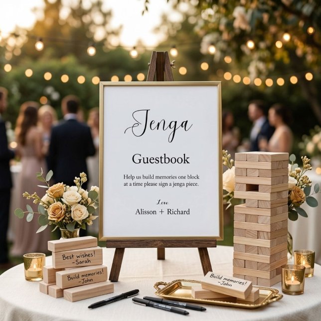 Poster Livro de visitas Jenga minimalista para casamento (Criador carregado)