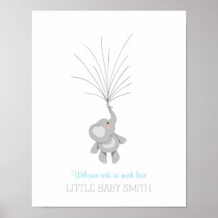 Póster Livro de visitas para chá de bebê de elefante azul
