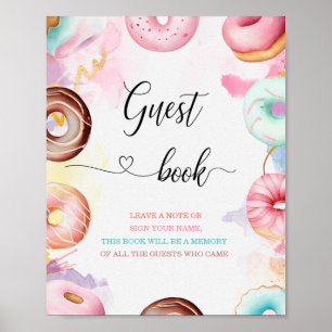 Poster Livro de visitas para chá de bebê em aquarela Donu