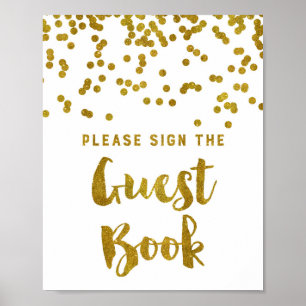 Póster Livro de Visitas Placa de Casamento Confete Dourad